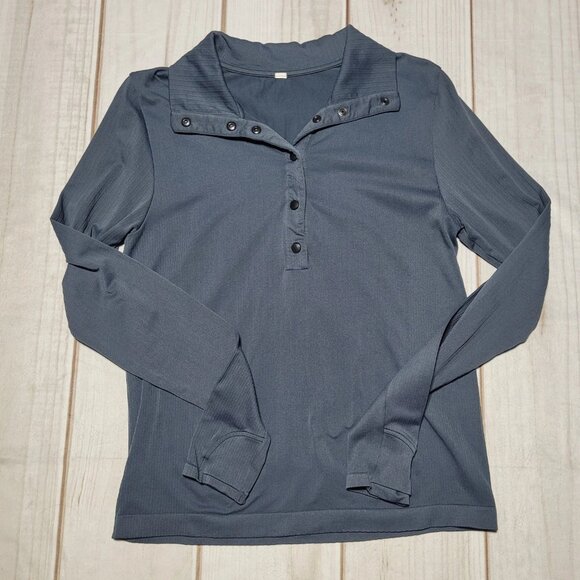 Athleta Women's Flurry Seamless Henley Top Small Granite Blue Long Sleeve - Picture 1 of 6